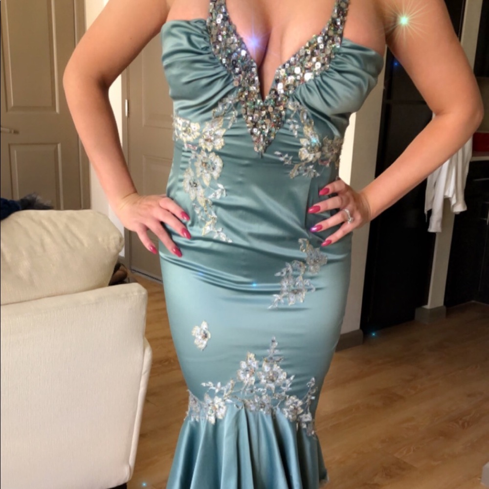 Mandalay blue vintage gown with embellishment